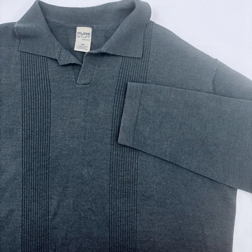 Pure Stuff Nordstrom Mens XL‎ Merino Wool Blend Long Sleeve Polo Sweater Grey